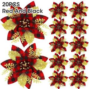 20pcs 14.5cm Glitter Artifical Christmas Flowers Mreey Christmas Tree Decoration Happy New Year Ornaments Xmas Fake Flowers Natal