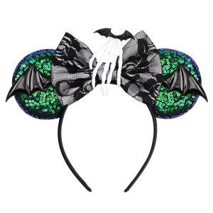 Disney | 2025 Halloween Mouse Ears Headband Sequins Bow Hairband For Women Girls Featival Party Cosplay DIY Hair Accessories Boutique
