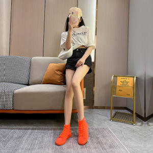 Casual High Top Canvas Shoes round Toe Elastic Candy Purple Womens Flat Bottom Rubber Sole Comfortable All Match Summer New