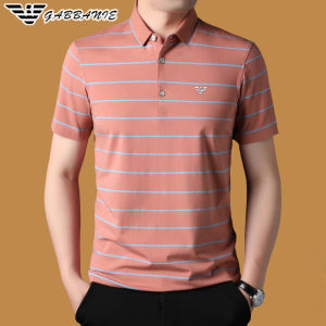 Mens Short Sleeve T-Shirt Pure Cotton Casual Polo Shirt Summer Stripe Pattern Fashion Urban Style Standard Fit Business Casual