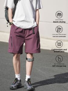 Manner Functional Style Mens Short Pants Quick Dry Casual Shorts Five-Quarter Length Summer Workwear Breathable Lightweight