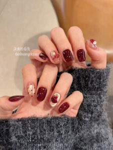 [Bite Apple] Christmas Red Handmade Cats Eye New Arrival Bows Wear Nail Three-Dimensional White Manicure