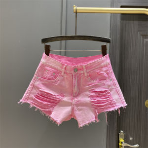 กางเกงขาสั้นผ้ายีนส์ขาดๆ ทรงเอ กางเกงขาสั้นผู้หญิง ทรงหลวม ป้องกันการเปิดเผย ทรงสลิมฟิต กางเกงขาสั้นทรงเอ แฟชั่นฤดูร้อน