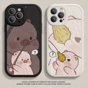 Couples Cute Cartoon Pig Soft Shell Full Cover 15Promax 14New 13Pro 12Mini 11Lamb Skin 17/Xr Creative 16 Phone Case