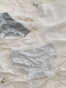 เรียบง่าย เอวต่ํา ผ้าฝ้าย ชุดชั้นในสําหรับผู้หญิง ฤดูร้อน สามเหลี่ยมบาง กางเกงใน ระบายอากาศได้ดี หวาน ลูกไม้ ชุดชั้นในสาววัยรุ่นปมผีเสื้อ