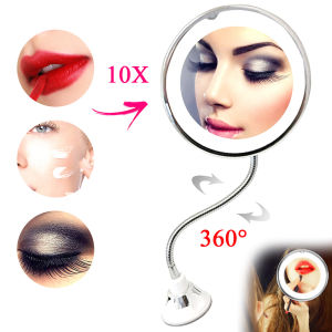 10x Large Lighted Makeup Mirror Battery Powered LED Makeup Mirror with Suction Cup Magnifying Mirror 360° Rotation Mirror