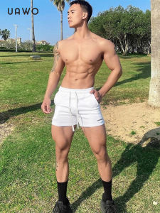 Uawo Summer New Loose Fitness Short Pants Fourths Men Knitted Elastic Waist Sports Running Beachwear Youth Active Style Cotton