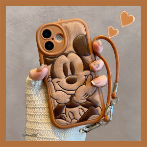  15/16 pro Max Phone Case 14 New 13 Stamp Cheek Rest Mickey 15 pro Fun Cartoon 13 pro Cute Internet Famous Womens Full Lens Cover Leather