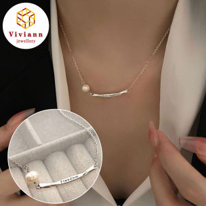 Viviann Original Design 925 Sterling Silver English Letter Pearl Necklace Female Collar Chain Necklaces Shiny Pendants For Women Engagement Choker Fine Jewelry Charm Choker Gift Accessories