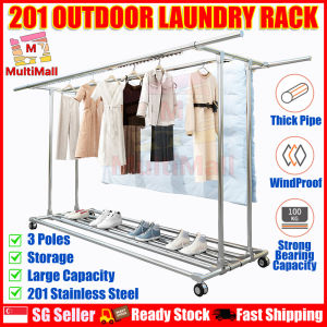 Laundry Rack 3 Poles 304 X-Type Extendable to 1.35M to 2.2M Laundry Rack Foldable Outdoor & Indoor Laundry Drying Rack Large Capacity Laundry Drying Rack Foldable Upgraded Aluminum Alloy Connector 304 Stainless Steel Retractable Poles