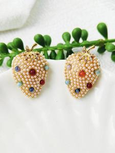 Retro Pearl Embedded Glass Gemstone Earrings Womens Simple Mid-Aged Fashion Jewelry ly Released Alloy Geometric Shape