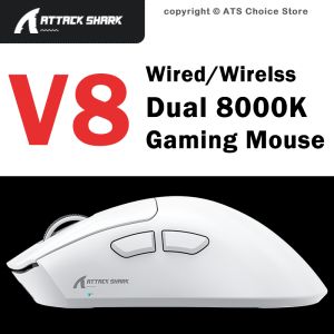 ATTACK SHARK | ATTACK SHARK V8 Wireless Wired Dual 8K Gaming Mouse 42000DPI PAW3950MAX Ultralight Tri-Mode Bluetooth Wired Right Hand For Gamer