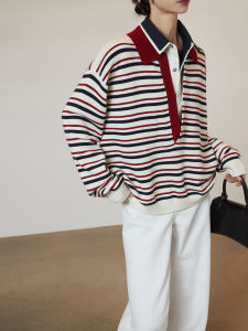 French Stripe Faux Two-Piece Blouse