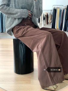 plus Size Brown Workwear Denim Pants High Waist Loose Fit Womens Casual Straight Leg Wide Leg Autumn Winter Small Size Drapey Jeans