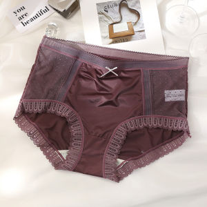 กางเกงชั้นในลูกไม้คอตตอนสำหรับผู้หญิง ระบายอากาศได้ดี ทรงบาง กางเกงชั้นในผู้หญิงเอวกลาง 3 ตัว คอลเลกชันฤดูร้อน 2024