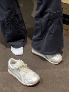 Gold And Silver Thick Heel Sports Shoes for Women Casual Leather Lace Agan Shoes Spring Summer New Style Comfortable Fashionable