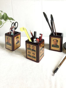 Wooden Mao Zedong Poet Artist Desktop Decoration Office Desk Organizer Student Study Room Storage Creative Modern Simple Style