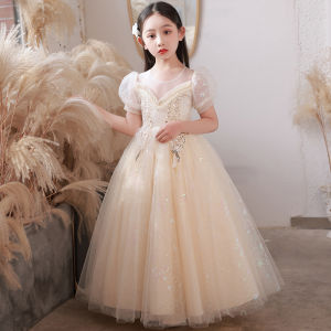 Princess Dress Childrens Performance White Lace Skirt Birthday Girl Hostess Piano Show Little Girl Costume Kids Outfits