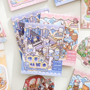 24 ชิ้น/ถุงสวนสัตว์ขนาดเล็ก Meow WOW Wonderland Series ทิวทัศน์หนังสือสติกเกอร์ฉากสามมิติ Miniature สติกเกอร์คู่มือ DIY