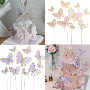 10Pcs/20Pcs Butterfly-Shaped Cake Decoration Inserts 3D Pink and Purple Butterfly Cake Decorations Cupcake Decorations Birthday Holiday Wedding Party Decoration Supplies