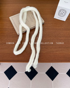 K-style Ins Knitting Small Scarf Womens Autumn and Winter Niche Style Narrow Version Thin Bench Ribbon Artsy Small Baguette Long Scarf