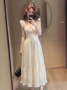 YIKEMAI | Sweet Loose-fitting Puff Sleeves and Waist Cinched Long Skater Dress