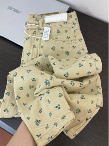 American Retro Floral Straight Leg Jeans Womens Spring Autumn Small Size Slim Version Loose High Waist Wide Leg Floor-Length Pants