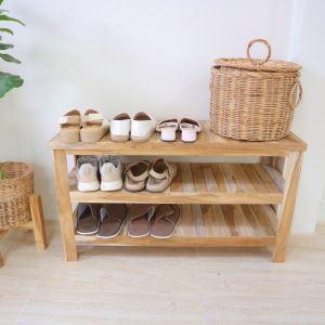 ชั้นวางรองเท้าไม้ ชั้นวางรองเท้ามินิมอล ชั้นวางรองเท้า 3 ชั้น ชั้นไม้วางของรองเท้า