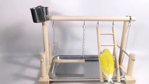 อุปกรณ์คอนนกและถาดสแตนเลสรองเศษอาหาร คอนยืนนกแก้ว ชุด 10 ราย