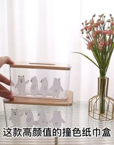 Tempat Tissue Kotak Tisu Tissue Box dengan Tutup Kayu Desain Nordik Minimalis
