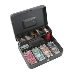 Cashbox Metal Money Organizer with Bundle Dual Display Calculator with built in Money Detector Light