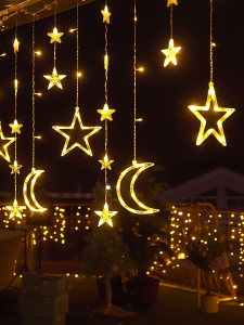 2026 Hari Raya Star Moon 8 Modes LED Curtain String Lights Fairy Light Muslim Hari Raya Lamp decoration light