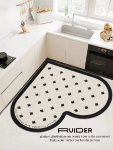 Heart Shaped Kitchen Floor Mat French Style Cream Waterproof Oil Resistant PVC Anti Slip Carpet That Can Be Cut And Wash Free
