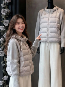 XIYUQI | Simple and Stylish Knit Patchwork Hooded Coat Short Jacket