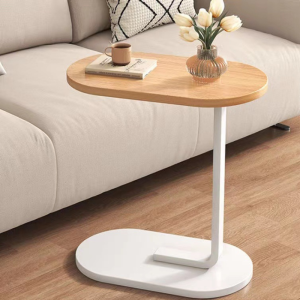Hoyaa Minimalist Side Table for Living Room Bedroom Oval Wooden Sofa Side Table Shelf Organizer Storage Bedside Table