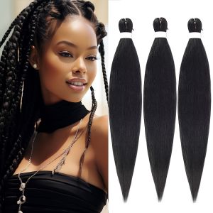 Pre Stretched Synthetic Braiding Hair 3Pcs Natural Black Braiding Hair for Professional Braiding Hair Extensions Crochet Braid