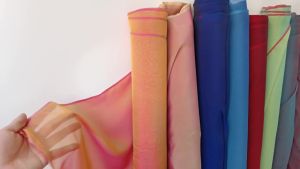 1 meter X 1.35 meter Wedding Dress Material Shading Yarn Dyed Ombre Mulberry Silk Chiffon Fabric