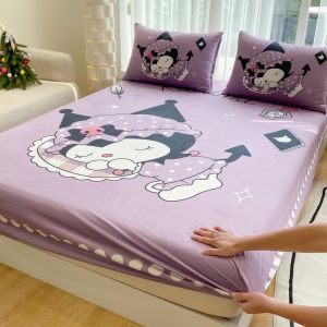 Dansunreve Sanrio Velvet Fitted Bedsheet Kuromi Hello Kitty Fitted Sheet Cinnamon Dog Cute Soft Warm Fitted Bed Sheet Super Single Queen King Size Cadar Linen Kids Elastic Mattress Protector