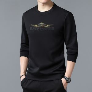 ROMON | Romon Mens Round Neck Sweatshirt Casual Long Sleeve T-shirt Print Loose Fit Spring Autumn Style Urban Fashion Basic Youth Top