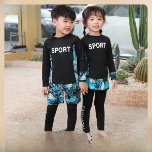 New Childrens Swimming Suit Sporty Sun Protection Long Sleeve Three-piece Set Long Pants for Boys And Girls Aged 4-18
