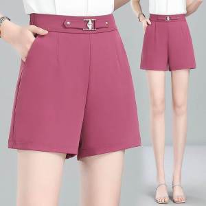High Waist Ice Silk Chiffon Short Pants Womens Summer New Style A-Line Loose Elastic Waist Wide Leg Pants Versatile Casual Trousers