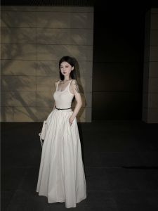 U-Neck High-Waist Sleeveless Dress for Women with Open Back Long A-Line Skirt for Summer Slimming Cold Feeling Pullover