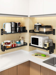 Stainless Steel Punch-Free Kitchen Rack Microwave Oven Rack Wall-Mounted Black Oven Wall-Mounted Seasoning Storage Rack
