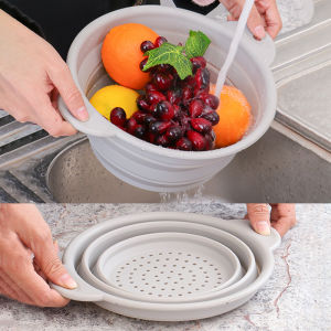 Foldable Washing Basin Kitchen High-Temperature Resistant Drain Basket Fruit Washing Basket Bowl Strainer Silicone Drain Basket Food Grade