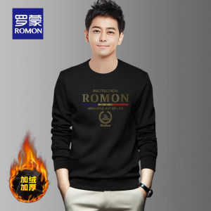 Romon round Neck Sweatshirt Mens Autumn Winter Thickened Long Sleeve T-shirt Red Fleece Lined Hoodie Fashion Urban Style