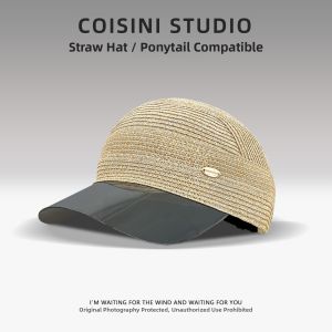 Retro Metal Label Woven Straw Duckbill Hat