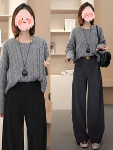 High Waist Wide Leg Banana Pants Womens Thickened Autumn Winter New Style Commute Simple Style Pocket Pants Woolen Fabric