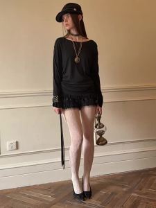 1JINN STUDIO | Lace Splice Illusion Neck Long Sleeve Blouse Slimming