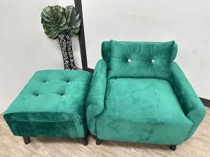 VC DIAMOND VELVET SOFA 1 SEATER SOFA+STOOL SET