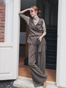 Retro High-End Commute Set Womens Wide Leg Pants Three-Piece Suit Autumn New Style Inner Vest Fashionable Workwear Ensemble